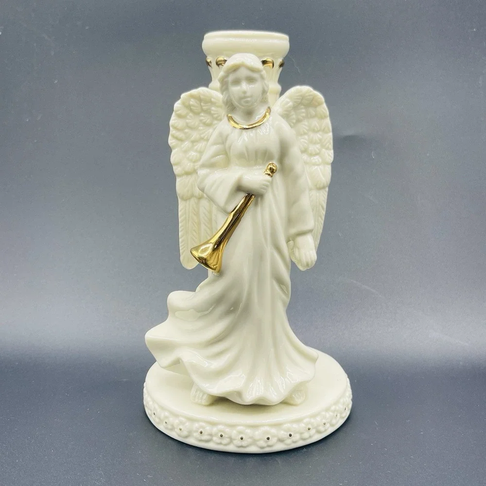 Mikasa Fine Porcelain Holiday Elegance Angel Candle Holders Gold Trim (Set of 2)